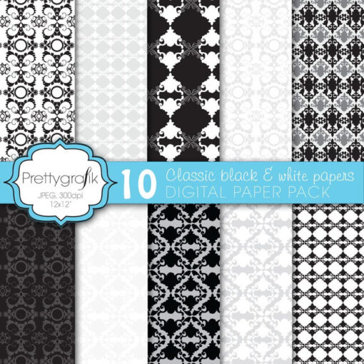 Damask black and white papers
