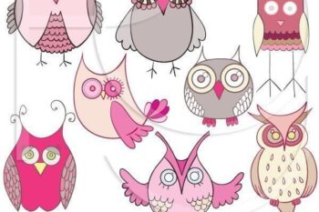 pink owl clipart commercial use - PGCLPK325