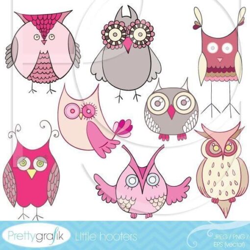 pink owl clipart commercial use - PGCLPK325