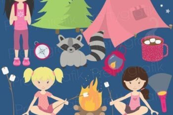 Girls camping clipart