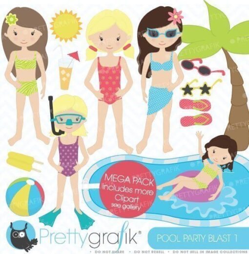 Pool party girls clipart