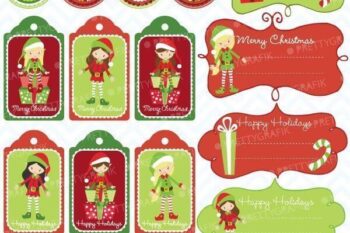 Christmas elves label clipart