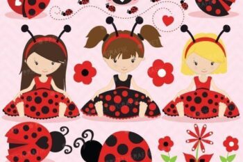 Ladybug girls clipart