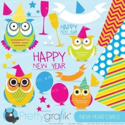 New years owls clipart
