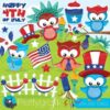 4th of July owls clipart