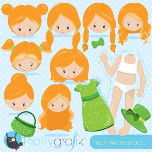Red hair paper doll clipart