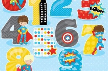Superhero numbers clipart