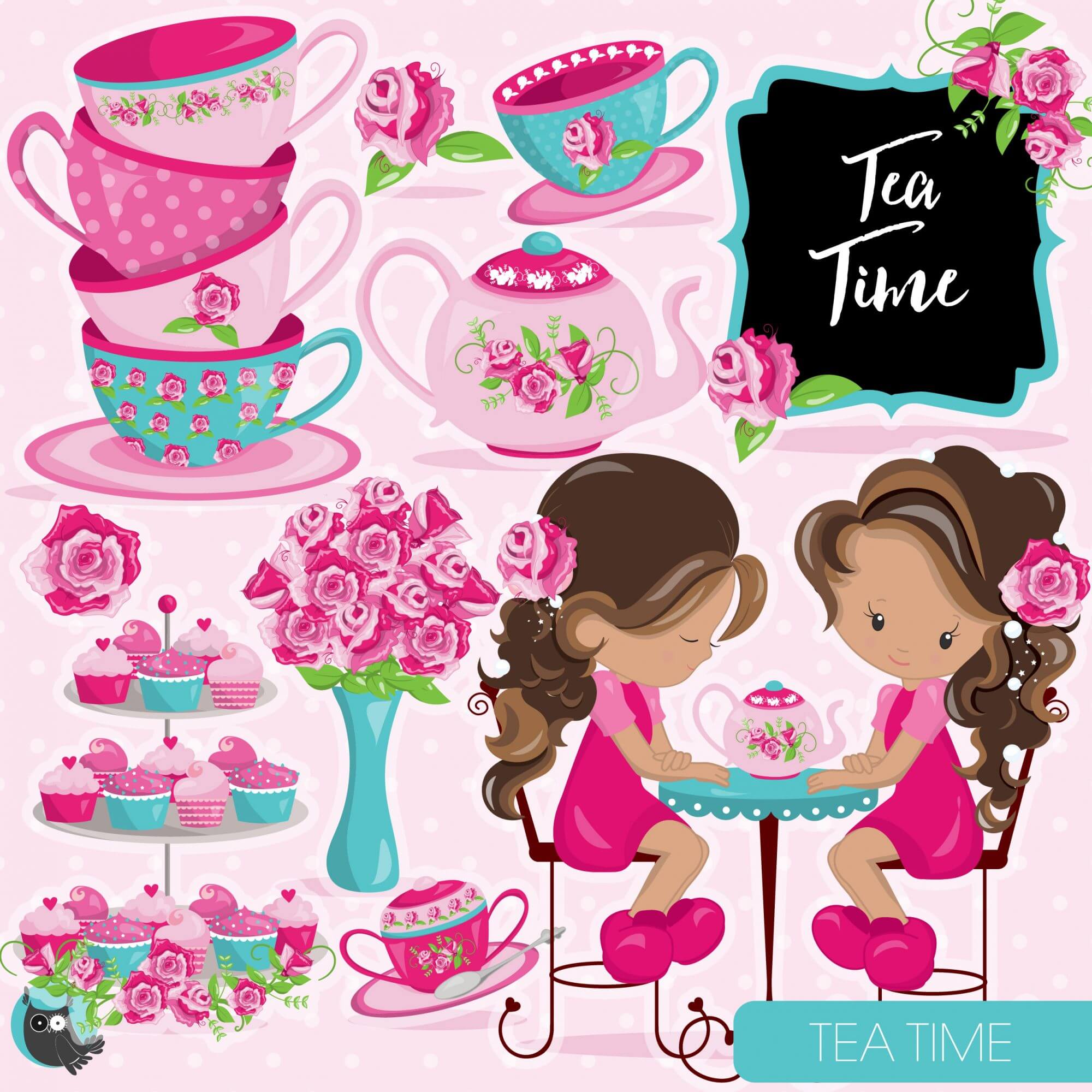 Tea time clipart - Prettygrafik Store