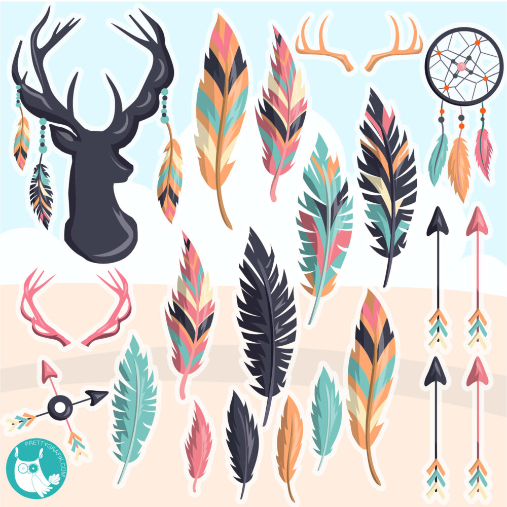 Tribal feathers clipart - Prettygrafik Store