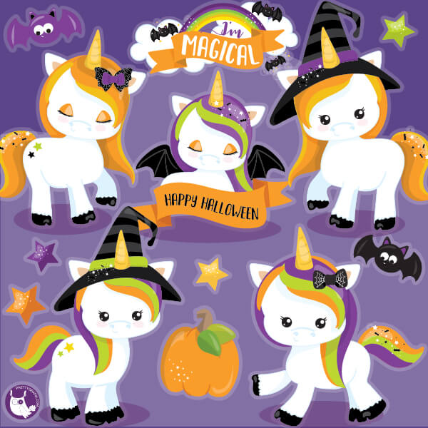 Unicorn Halloween Clipart - Prettygrafik Store