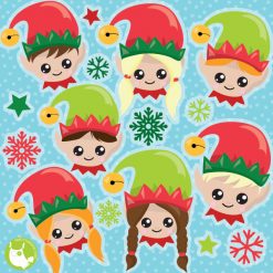 Christmas Elf Heads Clipart