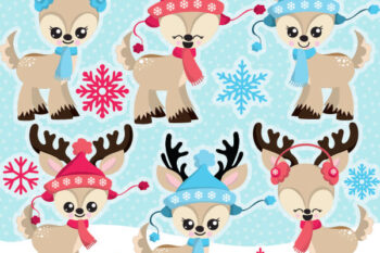 Christmas Kawaii Reindeers Clipart