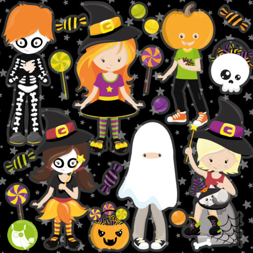 Halloween kids digital clipart