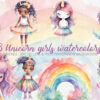 unicorn girls watercolor clipart