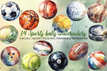 sports balls watercolor clipart
