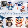 Graduation owl watercolor clipart