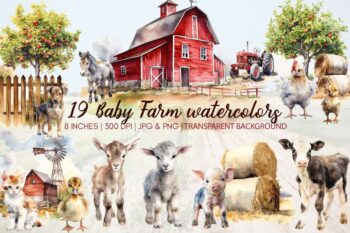baby farm animal watercolor clipart