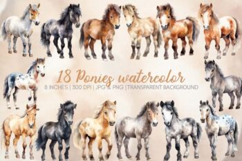 Ponies watercolor clipart